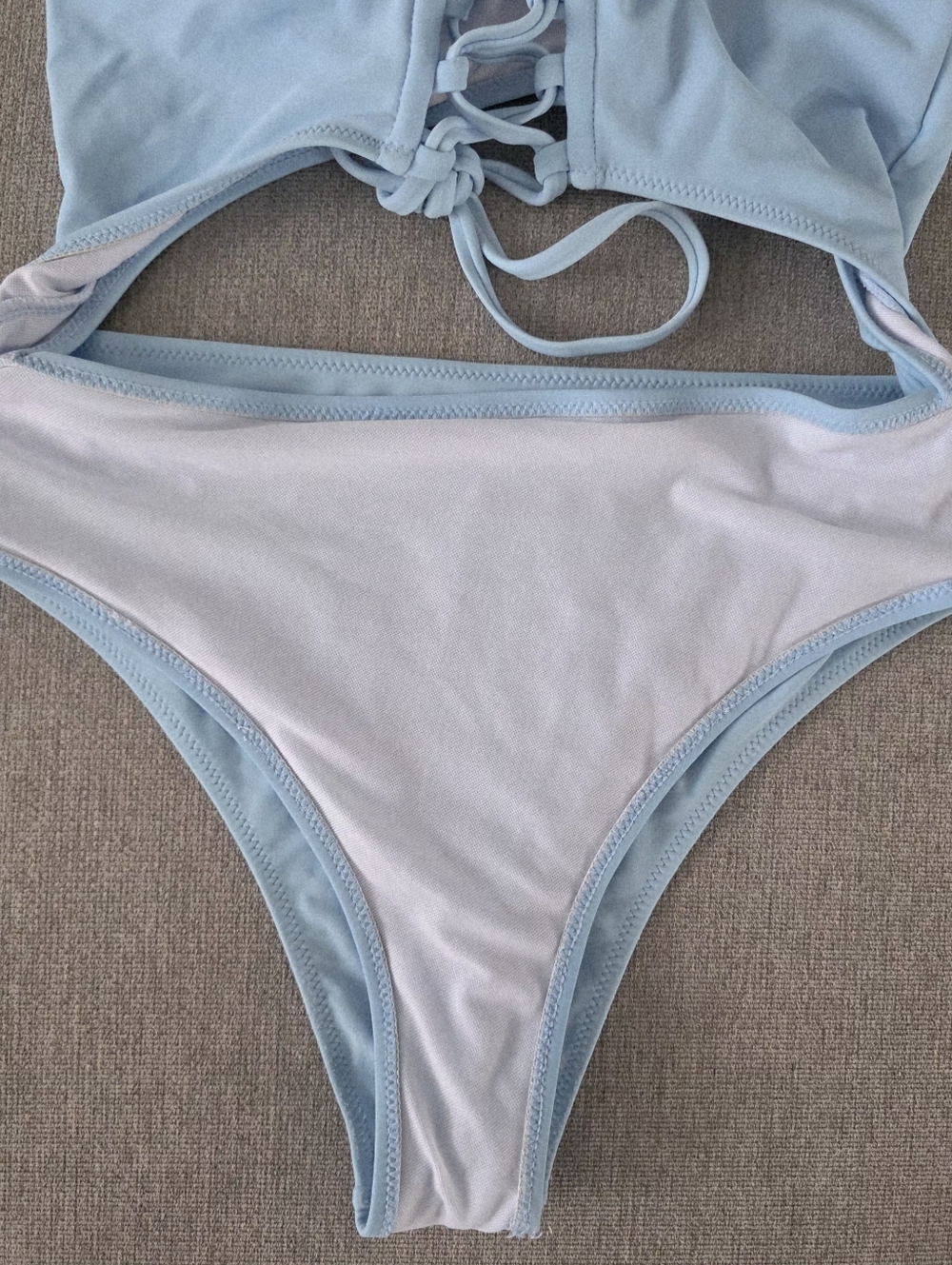 Light Blue Cutout One Piece Swimsuit Lace Up Back High Cut, Size L - Picture 4 of 4